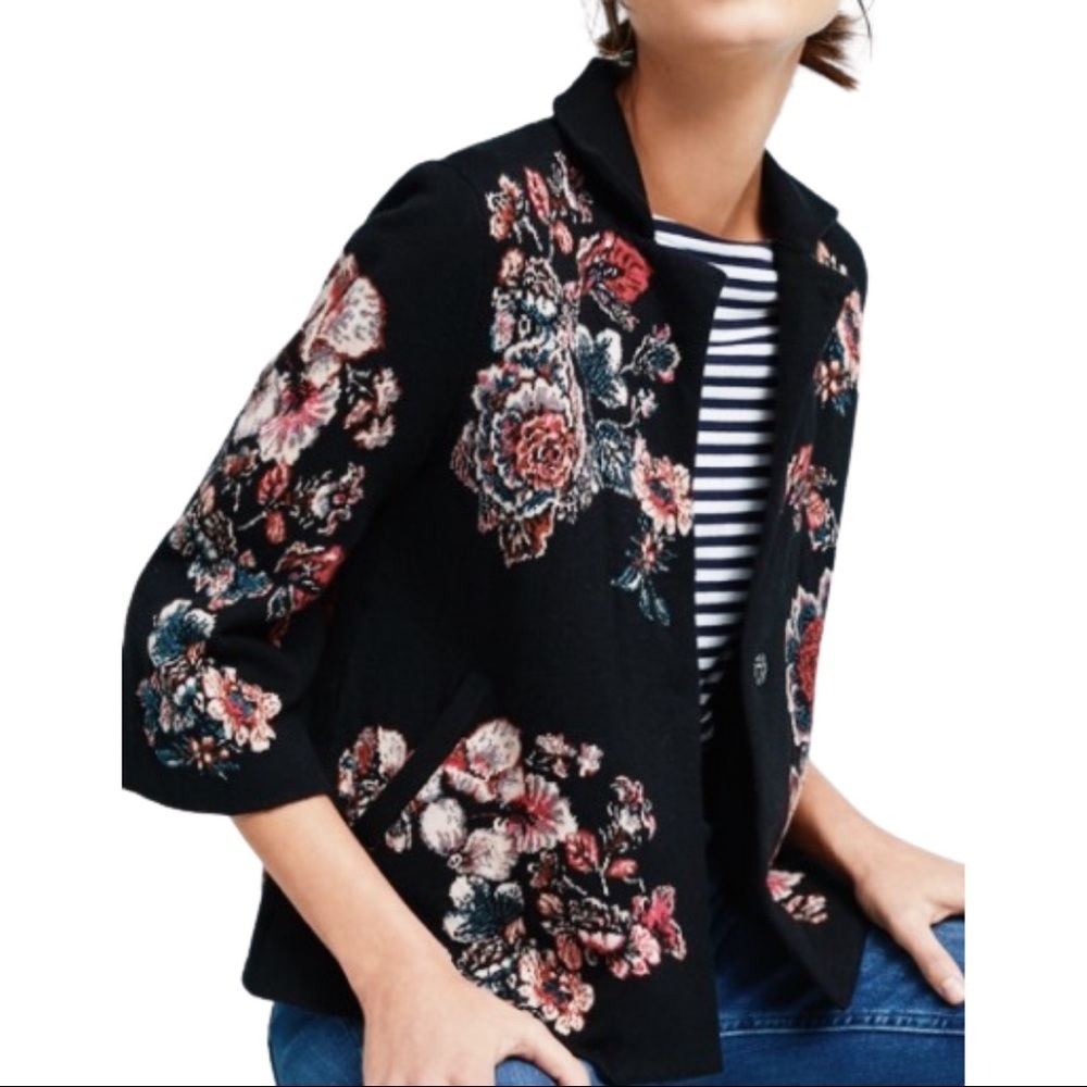 Anthropologie · Moulinette Soeurs Jacquared Floral Intarsia Blazer · Sz XL
